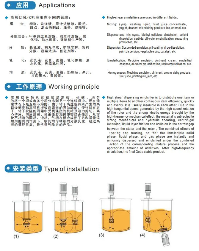 Food Grade Stainless Steel High Shear Emulsifier Mixer Emulsifier Homogenizer Agitator