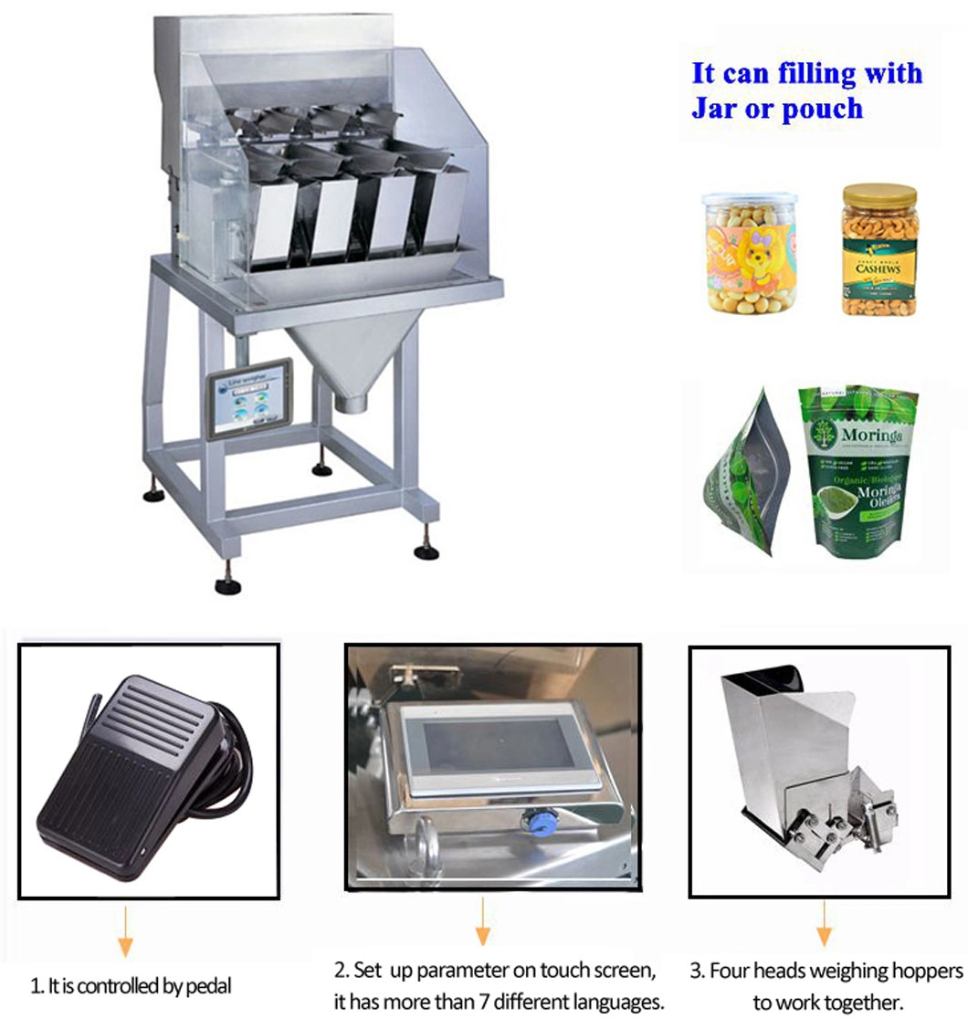 Automatic Small Granule Grain Sugar Rice Salt Corn Coffee Bean Washing Powder 2/4 Heads Linear Weigher Weighing Packing Machine